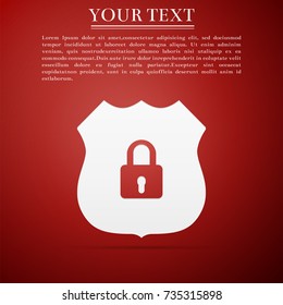 Shield security icon isolated on red background. Flat design. Vector Illustration