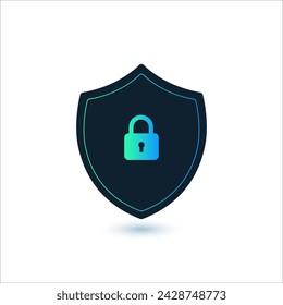 Shield security icon with lock. protection safety firewall icon. password protected. Stock vector illustration isolated on white background.