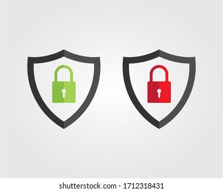 Shield security icon with lock  and unlock, symbol Protection, safety, password security. Lock security.  Website guard sign for app and web design, vector Illustration