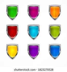 Shield security icons color on white, vector illustration