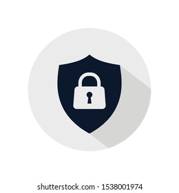 Shield security with lock icon vector, isolated on grey circle. Protection, safety, security, privacy sign