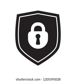 Shield security with lock symbol. Protection, safety, password security vector icon illustration. Firewall access privacy sign. Lock security icon for login page. Website guard emblem.