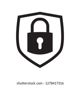 Shield security with lock symbol. Protection, safety, password security vector icon illustration. 