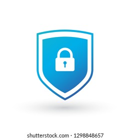 Shield security with lock symbol. Protection, safety, password security vector icon illustration. Firewall access privacy sign. Vector illustration isolated on white background.