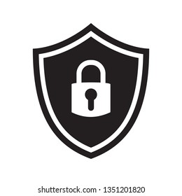 Shield security with lock symbol. Protection, safety, password security vector icon illustration. Firewall access privacy sign. Lock security icon for login page. Website guard emblem.