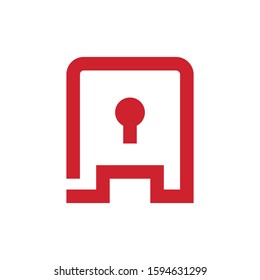 Shield security with lock symbol. Protection, safety, password security vector icon illustration. Firewall access privacy sign. Vector illustration isolated on white background.
