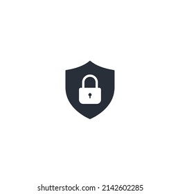Shield security with lock symbol. Protection, safety, password security vector icon illustration. Firewall access privacy sign. Lock security icon for login page. Website guard emblem.
