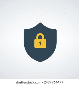 Schildsicherung mit Schlosssymbol. Schutz, Sicherheit, Passwort-Sicherheit Vektorgrafik Symbol Illustration. Datenschutzzeichen für Firewall-Zugriff.
