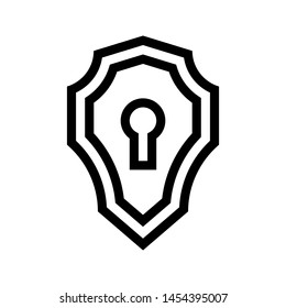 Shield security lock thin line icon. Black shield outline icon. Editable stroke vector.