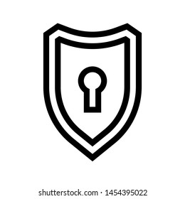 Shield security lock thin line icon. Black shield outline icon. Editable stroke vector.