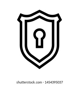 Shield security lock thin line icon. Black shield outline icon. Editable stroke vector.