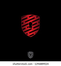 Shield security logo abstract tech style vector concept design. Created shield with abstract geometric style. Vector illustration Eps.8 Eps.10
