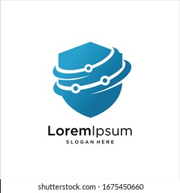 Shield security logo design vector. Security guard symbol icon. Protection shield vector with technology symbol, Shield  Idea logo design inspiration