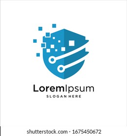 Shield security logo design vector. Security guard symbol icon. Protection shield vector with technology symbol, Shield  Idea logo design inspiration