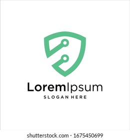 Shield security logo design vector. Security guard symbol icon. Protection shield vector with technology symbol, Shield  Idea logo design inspiration