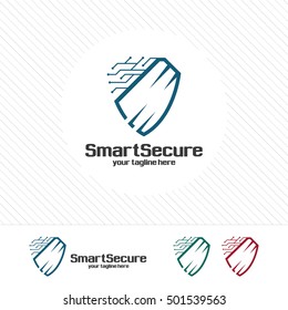 Shield security logo design vector. Security guard symbol icon. Protection shield vector with technology symbol. 