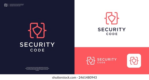 Shield security logo icon for programing code logo design.