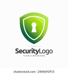 Logotipo de protección Escudo con agujero clave en un gradiente de color impresionante en fondo blanco