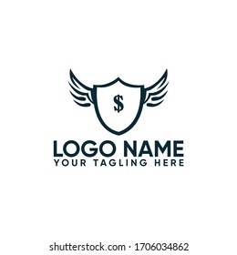 Shield Security Logo Locker with Money icon vector template Design. guard key logo design template