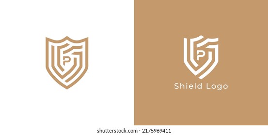 Shield Security Logo sign icon symbol Design with Letter P. Vector illustration logo template