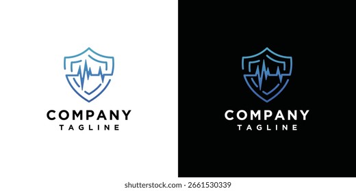 Plantilla de diseño de logotipo médico de seguridad de escudo. Diseño de logotipo de tecnología digital Shield.
