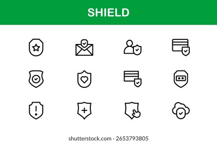 Shield and Security Modern Professional Line Icon Set – Minimal Vector Icons for Protection and Safety Concepts