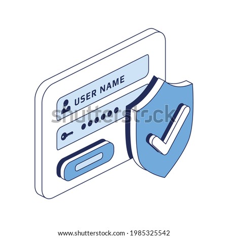 Shield Security, Password Authorization Account. Vector 3d line isometric, color web icons, new flat style. Creative design idea for infographics.