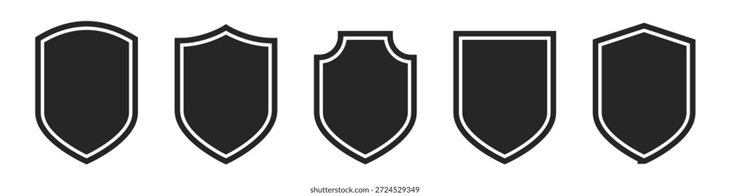 Conjunto de iconos de protección de seguridad de escudo, ilustración de forma de insignia militar o policial	