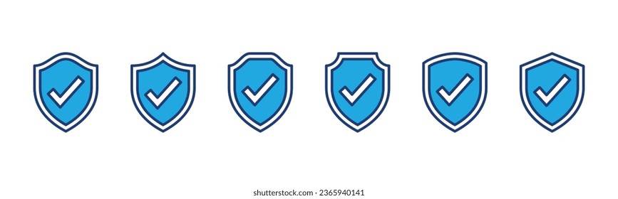 Shield security protection icons. Safety, shields with check mark icon symbol for apps and websites. Editable stroke. Vector illustration