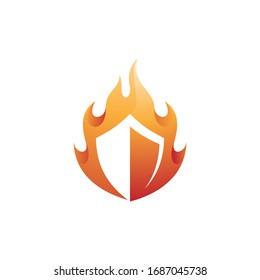 Shield Security Safety and Fire Flame Logo Icon