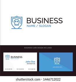 Shield, Security, Secure, Plain Blue Business logo and Business Card Template. Front and Back Design