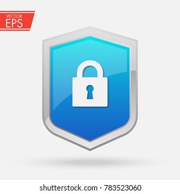 Shield security symbol. Abstract security vector icon illustration isolated on black background. Shield security icon. Lock security icon.