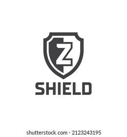 Shield security symbol with letter Z logo badges, shield logo design template isolated on white background.