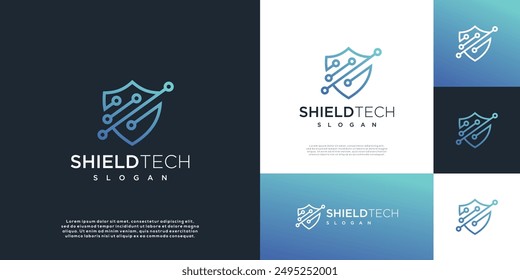 Shield security technology icon logo. Shield safe logo design with line style	