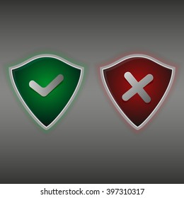 Shield set with check marks