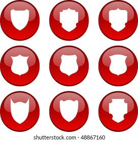 Conjunto de escudos de ícones brilhantes circulares.