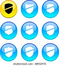 Shield set of circle glossy icons.