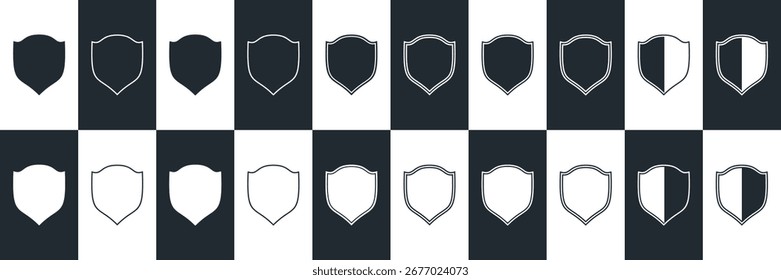 Shield set. Collection of icons, signs, logos, or emblems of security shield lines. Vector illustration