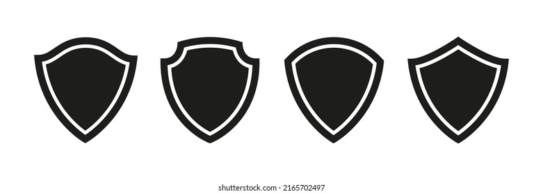 Shield set. Guard black symbols. Security and protector sign collection. Vector isolated on white	