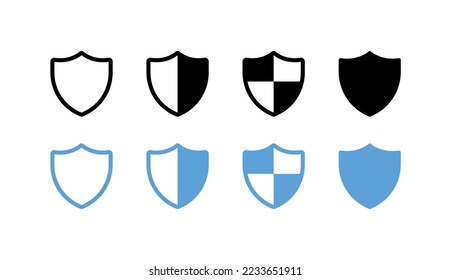 Shield set icon. Private information, antivirus, hacker, personal data protection, confidential, file management, security. Privacy concept. Vector four icon in different style on white background