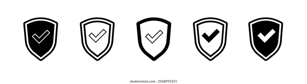 Shield set icons. Agree icons. Linear and silhouette style. Vector icons.