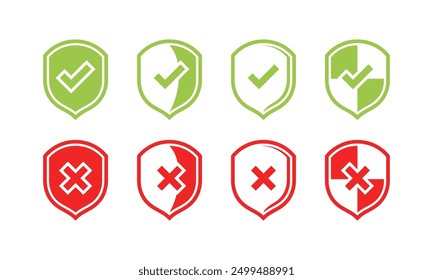 Conjunto de iconos de escudo. Cancelar iconos. Estilo plano. Iconos del vector.