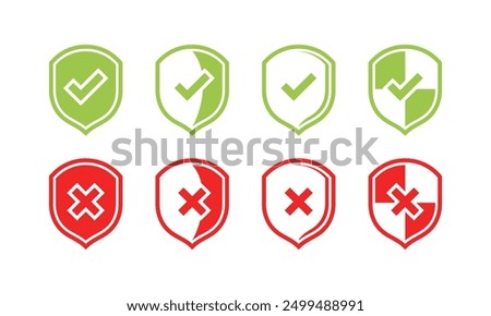 Shield set icons. Cancel icons. Flat style. Vector icons.