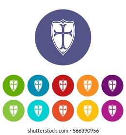 Shield set icons in different colors isolated on white background