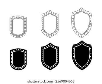 Shield set icons. Linear and silhouette style. Vector icons.