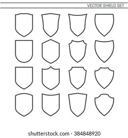 Shield set of line icons, logos. Vector Black line illustration