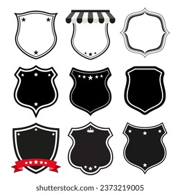 Shield set logo illustration with stars and crown on a white background