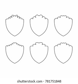 Shield set symbol flat outline icon on white background