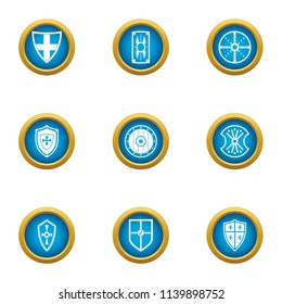 Shield sewn icons set. Flat set of 9 shield sewn vector icons for web isolated on white background