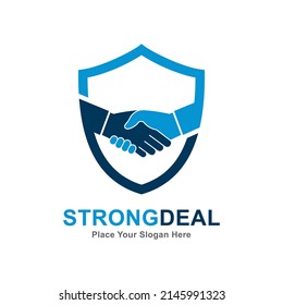 Shield shake hand vector logo design. Suitable for business, protection, and web